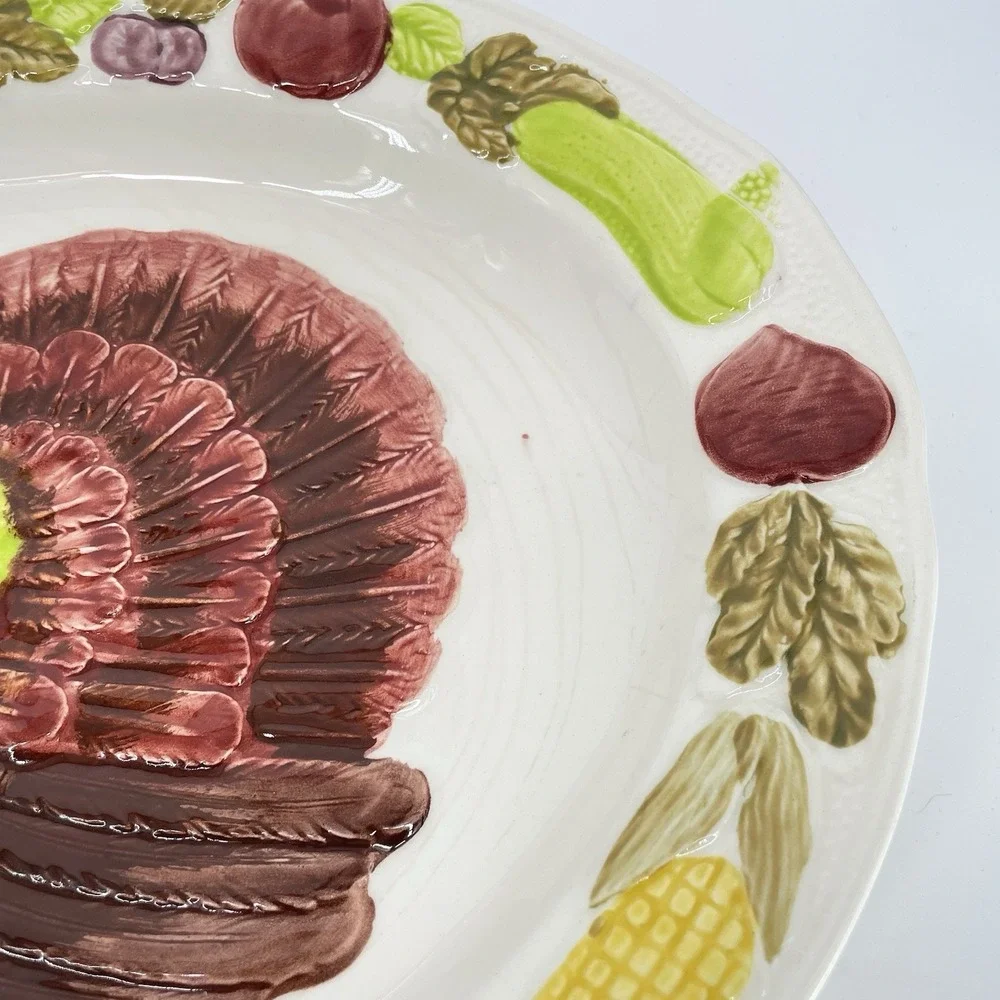 Vintage Extra Large Thanksgiving Turkey‎ Platter Tray Hand Painted Pottery Japan